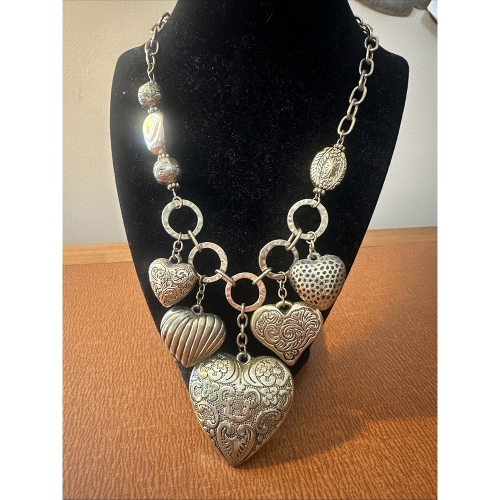 Nena Heart‎ Ststement Necklace Gold Tone 24"
